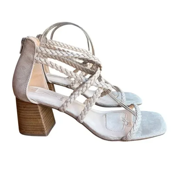 Joie Felina Braided Strap Square Toe Sandals w Block Heels, Zip Closures sz 9.5 - Picture 4 of 13